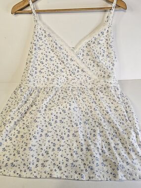 Hollister White Floral Lace-Trim Camisole with Blue Print